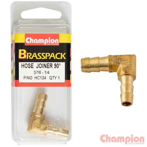 Champion Hose Joiner 90 deg Barb Elbow Reducer Brass 5/16-1/4