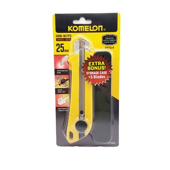 KOMELON SNAP 25mm WHEEL-LOCK KNIFE ERGONOMIC NON-SLIP GRIP + BONUS 3 BLADES/CASE