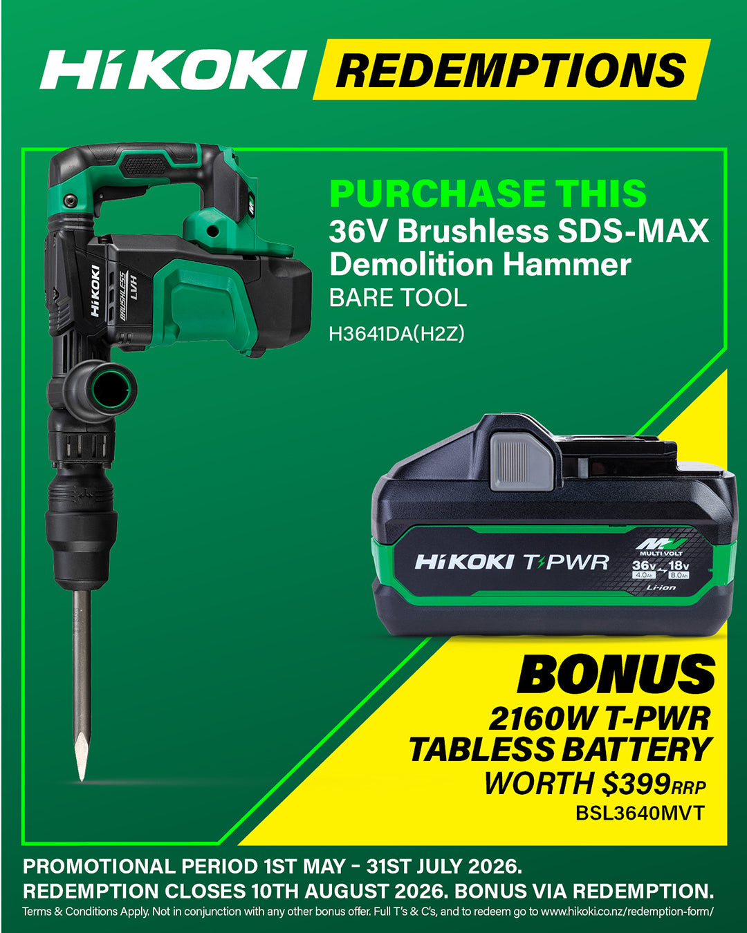 Hikoki 36V Brushless SDS-MAX Demolition Hammer Bare Tool