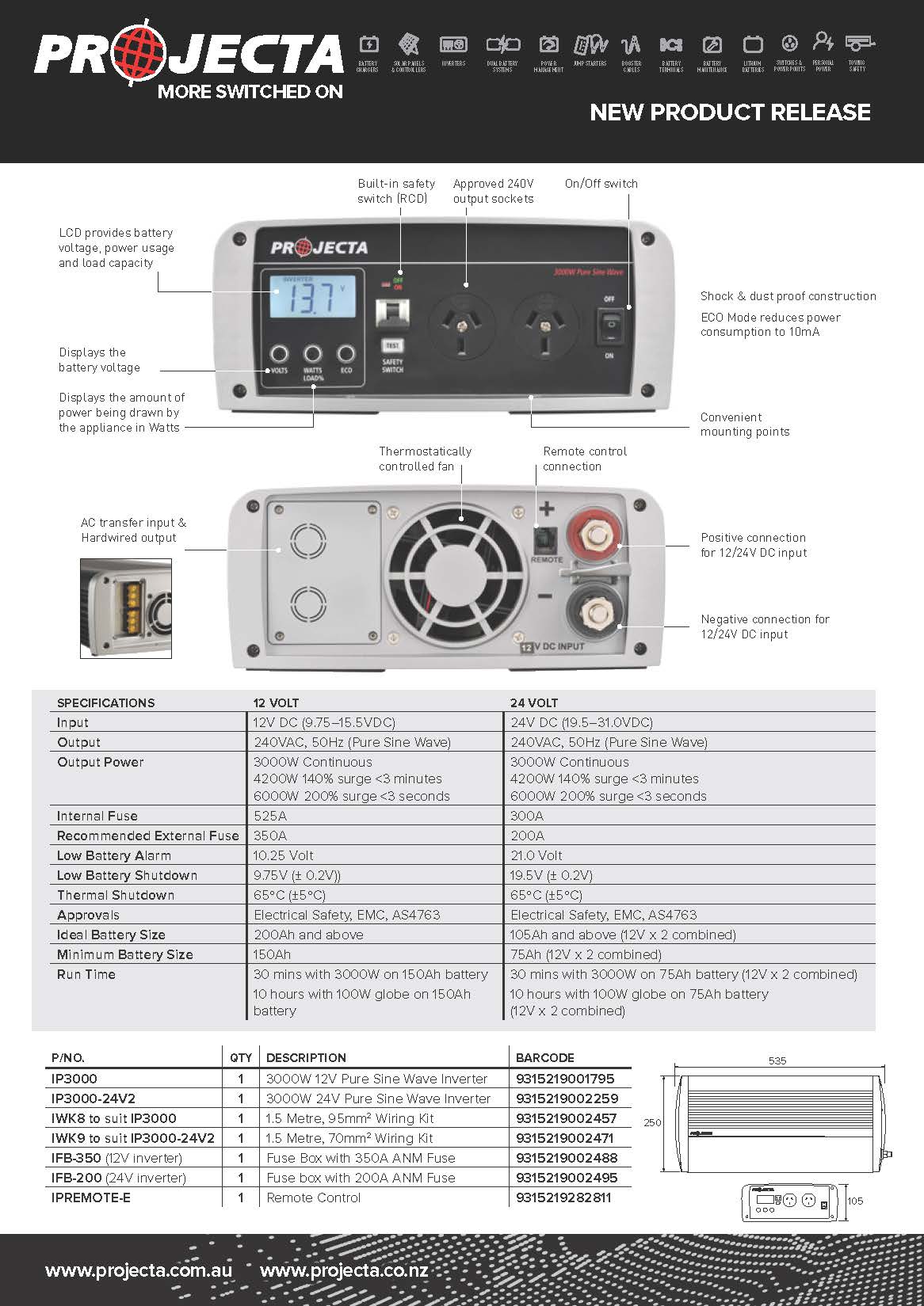 Projecta 24V 3000W Pure Sine Inverter