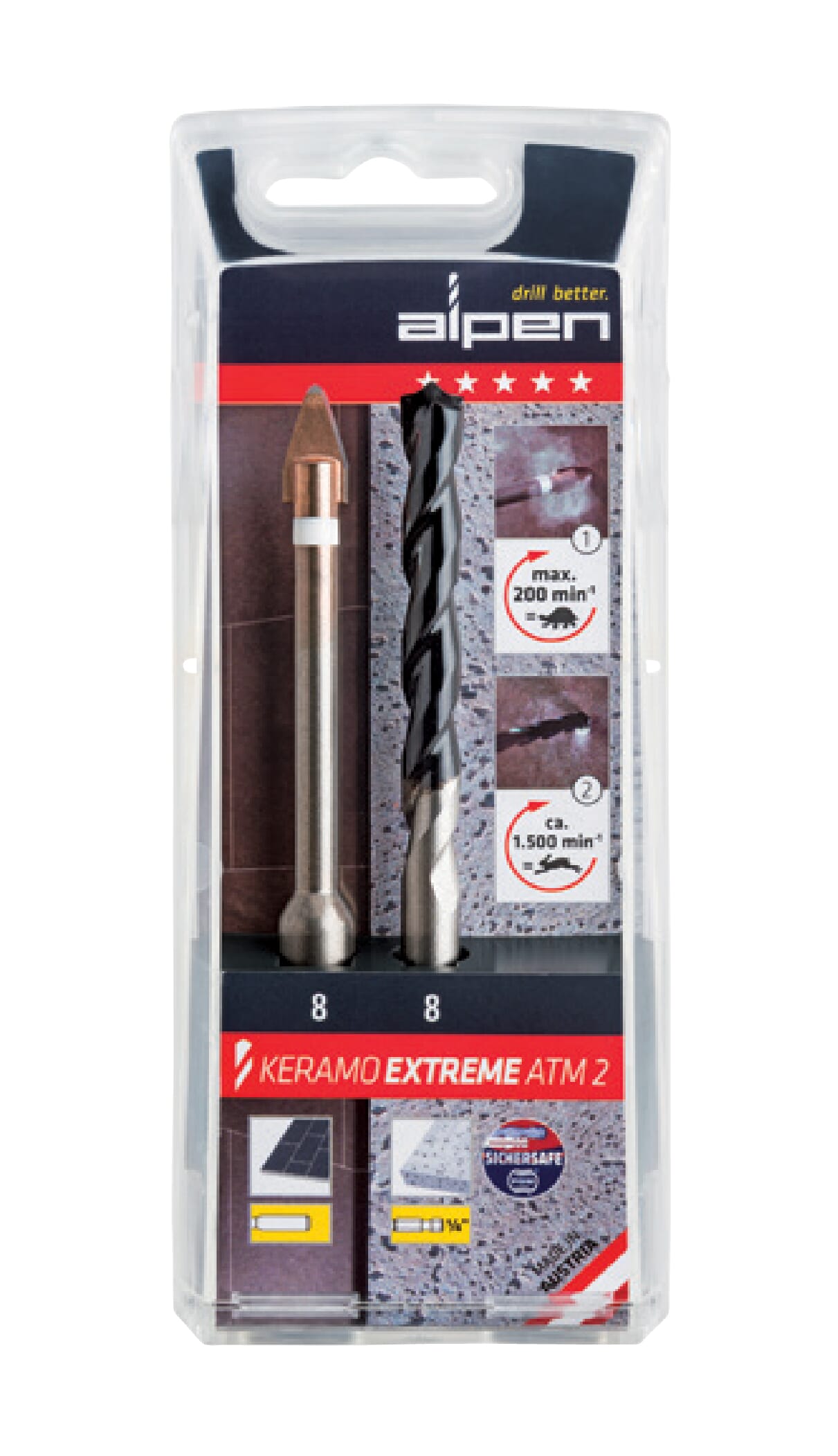Alpen Set of Keramo and Beton Extreme for Hard Porcelain Tiles in Plastic Cassette, Ø6.0 Pkt of 2