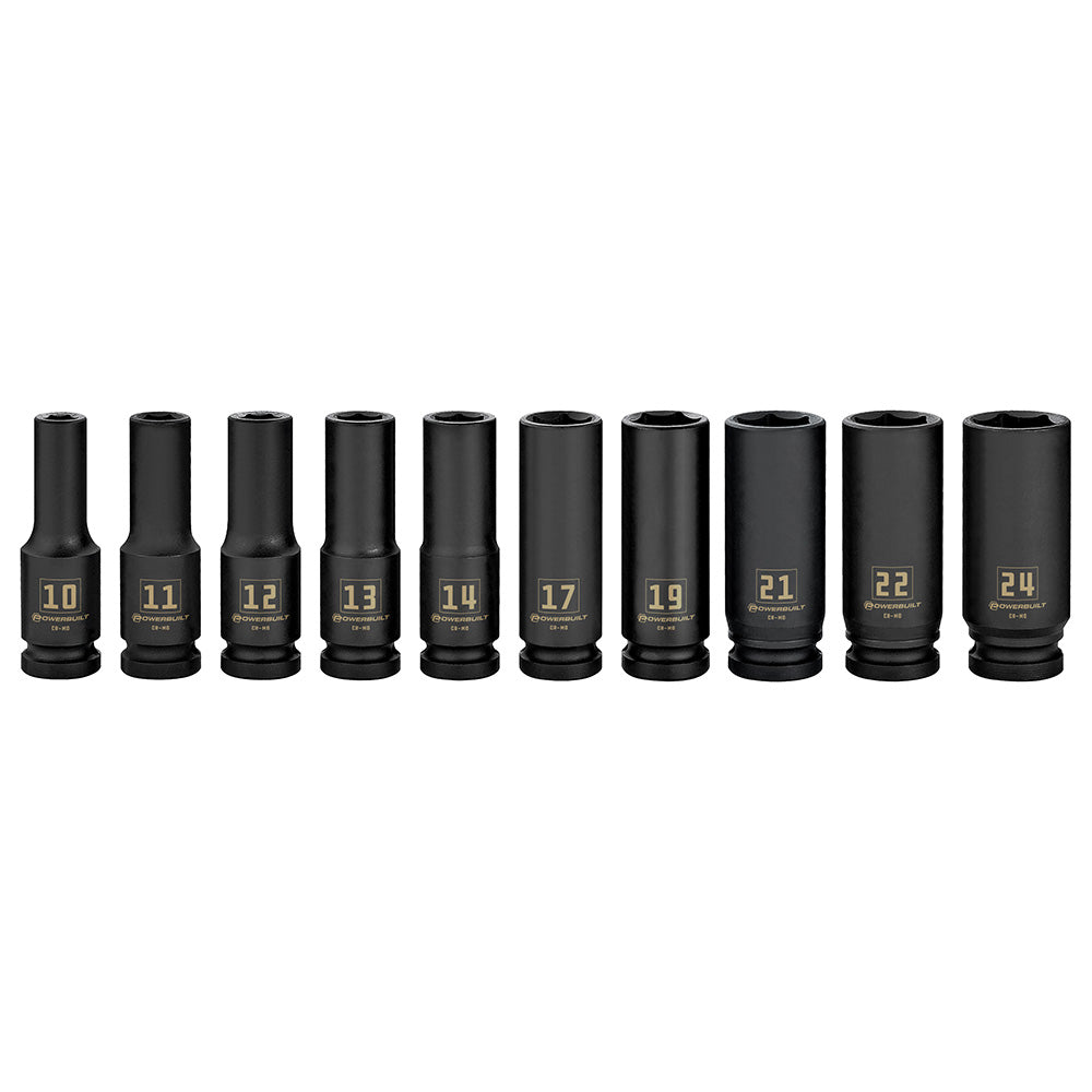 Powerbuilt 1/2 inch Dr 10Pc Metric Deep Impact Socket Set