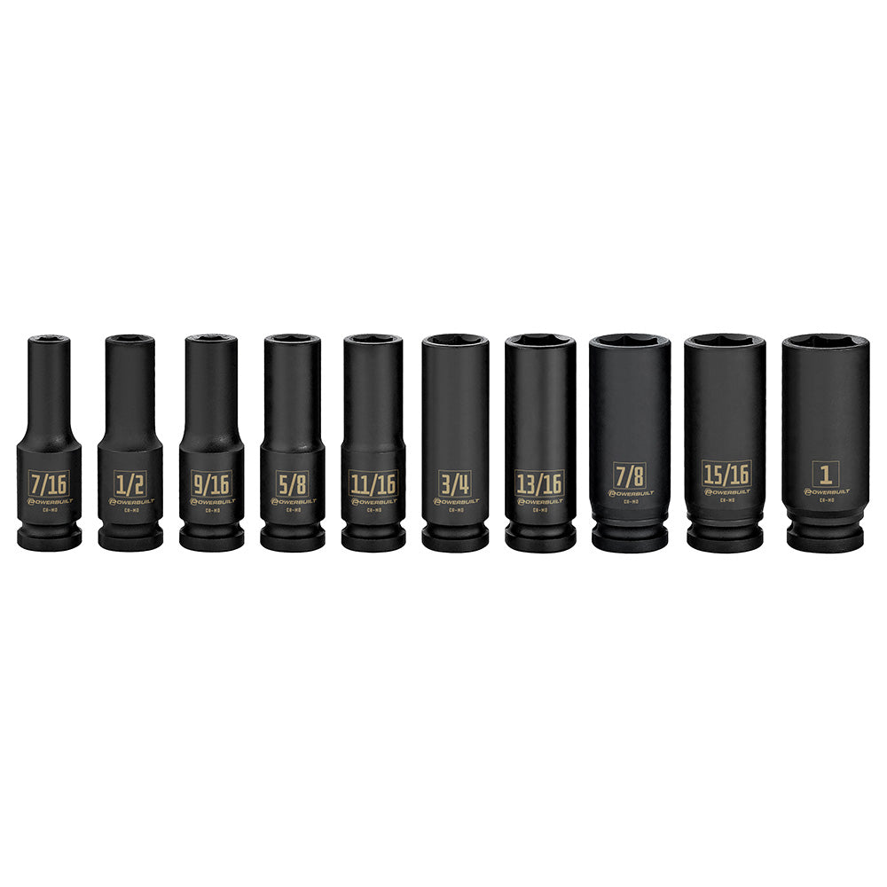 Powerbuilt 1/2 inch Dr 10Pc Imperial Deep Impact Socket Set