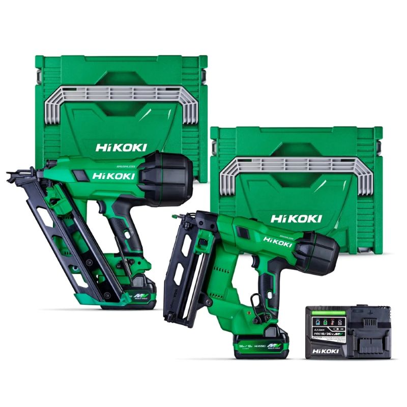 HIKOKI 18V GASLESS 90MM FRAMING & 16GA STRAIGHT BRADDER NAILER COMBO KIT