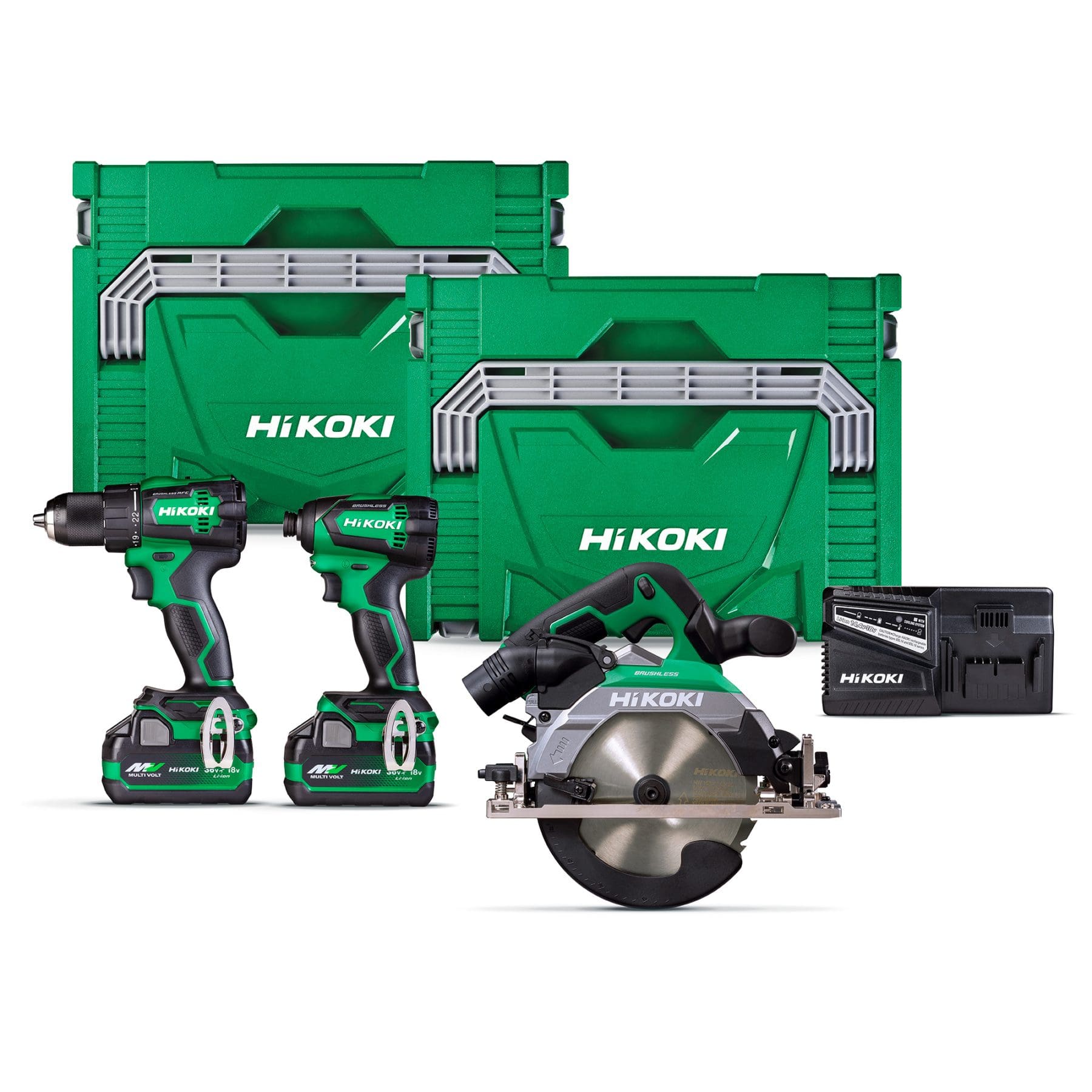 Hikoki 18V Brushless Impact Drill, Impact Driver & 165mm Circular Saw Kit 2x BSL36A18X 1x UC18YFSL