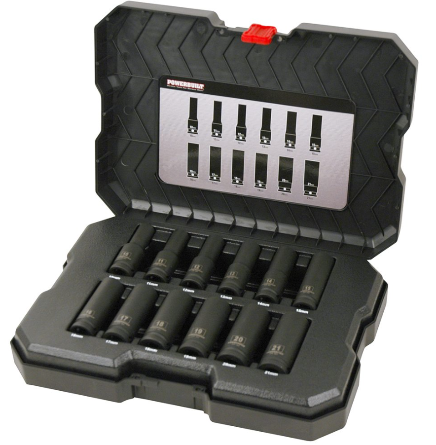 Powerbuilt Metric Deep Impact Socket Set 1/2In Dr 12Pc 10-21Mm