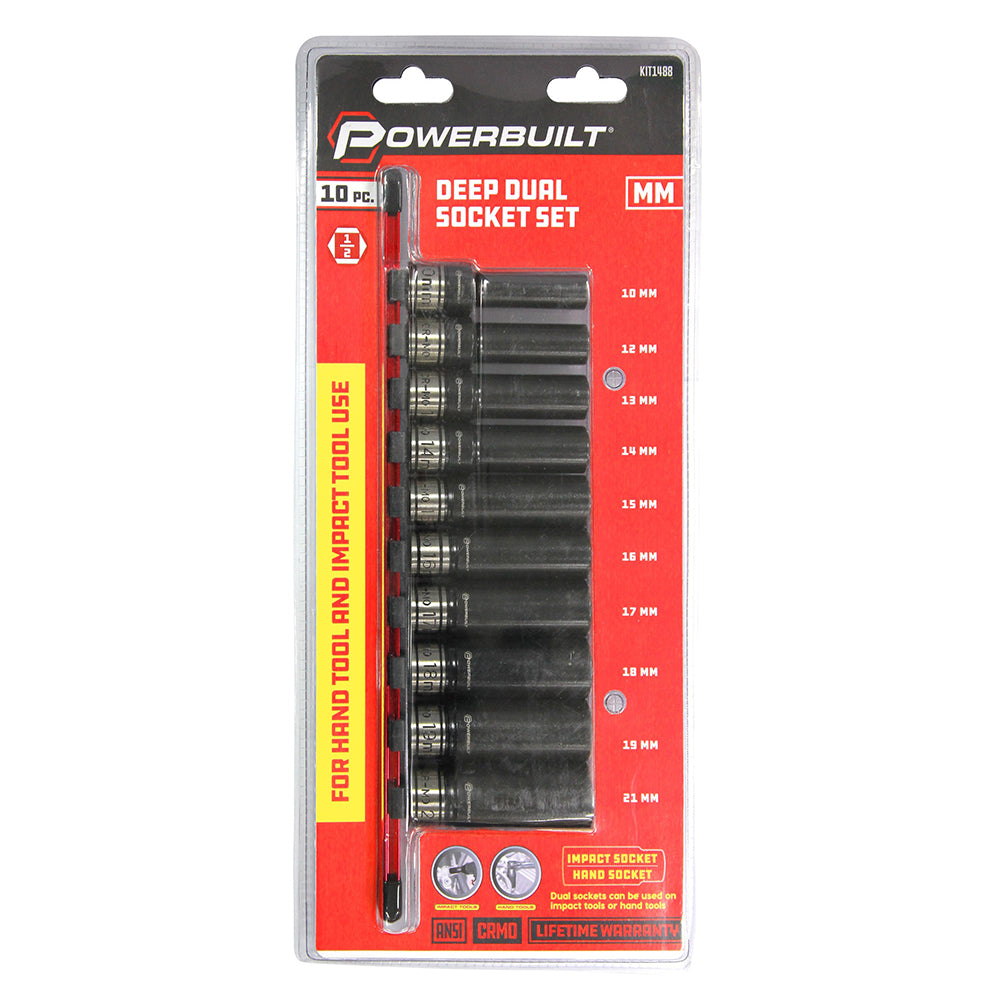 Powerbuilt 1/2in Dr 10Pc Metric Dual Deep Impact Socket Set