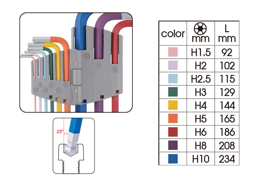 King Tony Extra Long Ball Hex Key Set Rainbow 1.5-10mm