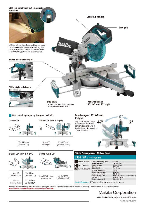 Makita 216mm / 8 1/2 inch Slide Compound Miter Saw