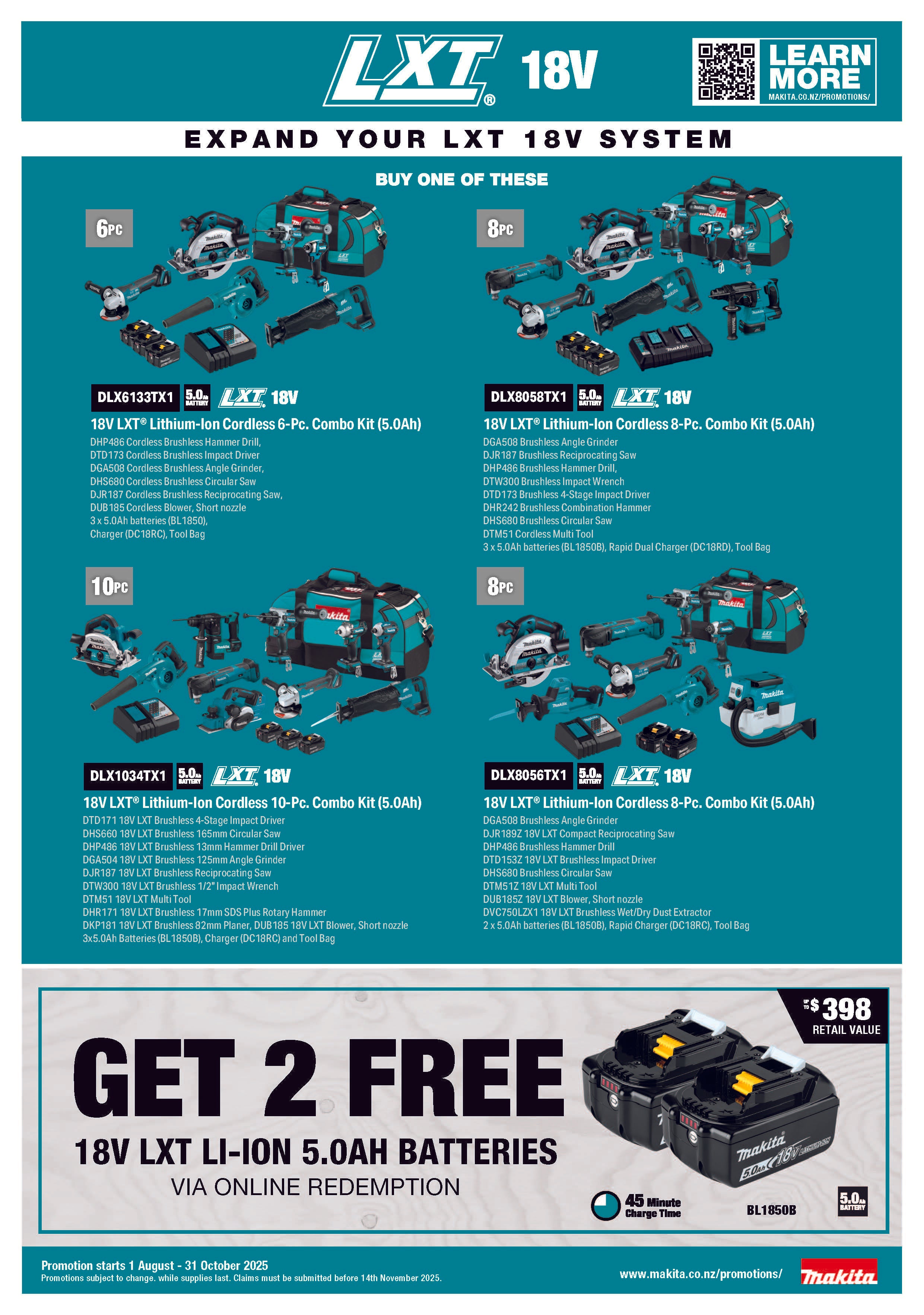 Makita 18V LXT 8PC 3x 5.0Ah Combo Kit