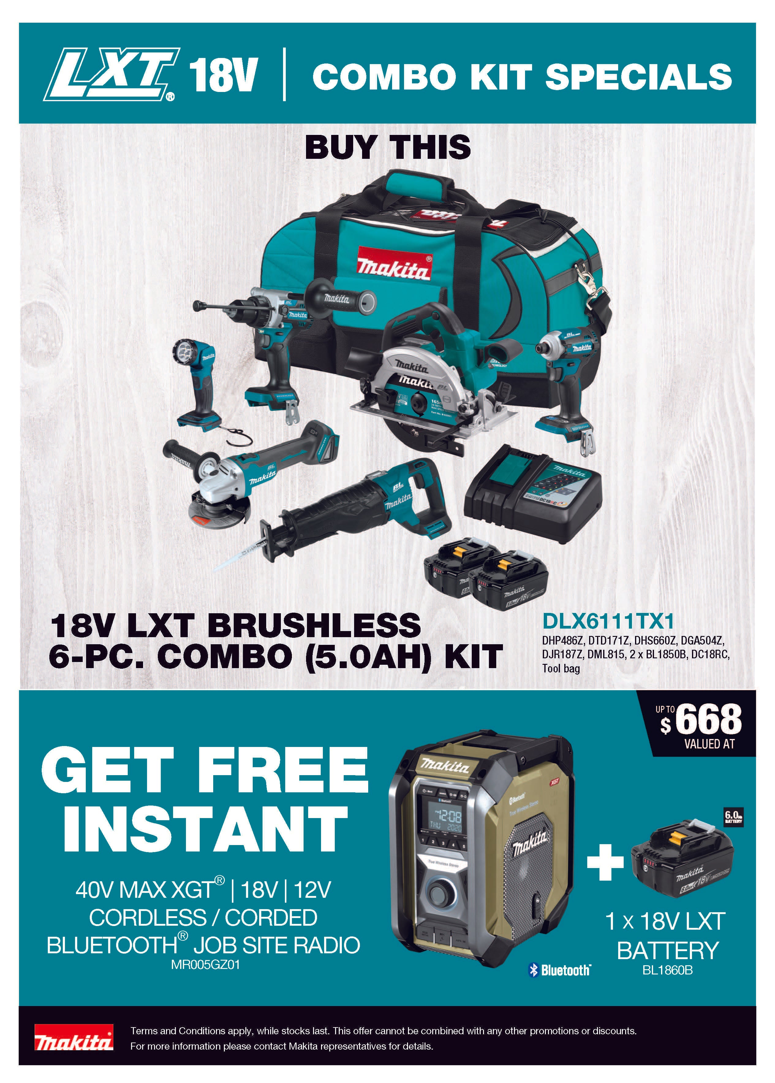 Makita 18V LXT Brushless 6-Piece Combo Kit