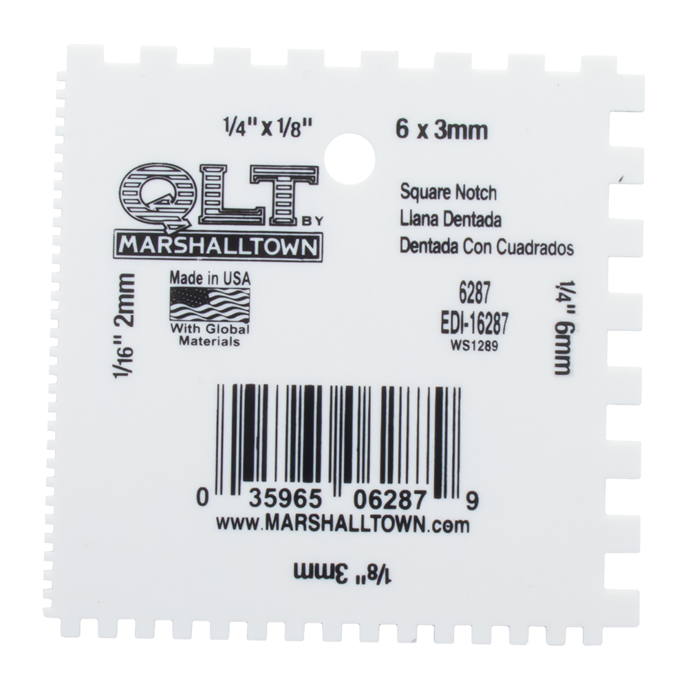 MARSHALLTOWN #6287 2mm,3mm,6mm PLASTIC SQUARE NOTCHED SPREADER