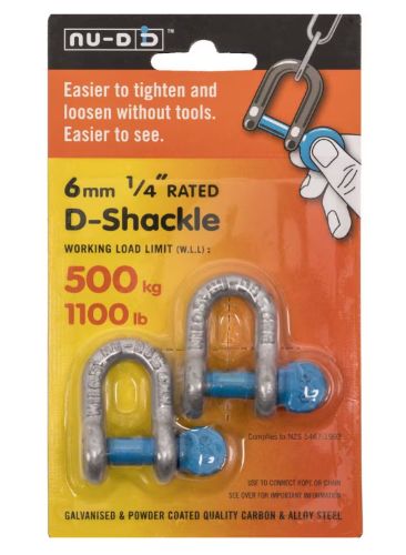NU-D D Shackle Easy Tighten/Loosen Galvanised Tested 500Kg 6mm Twin Pack