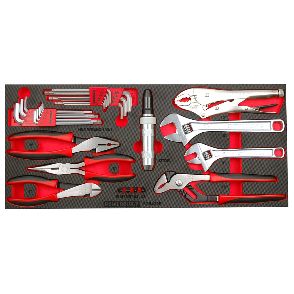 Powerbuilt Plier, Hex Key & Adjustable Wrench Tray 30Pc