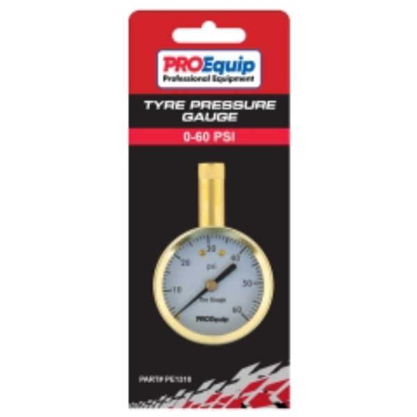 Proequip Tyre Pressure Gauge 0-60 Psi - Straight Chuck