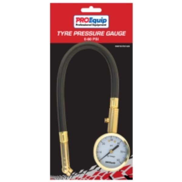 Proequip Tyre Pressure Gauge 0-60 Psi W/Flex Hose