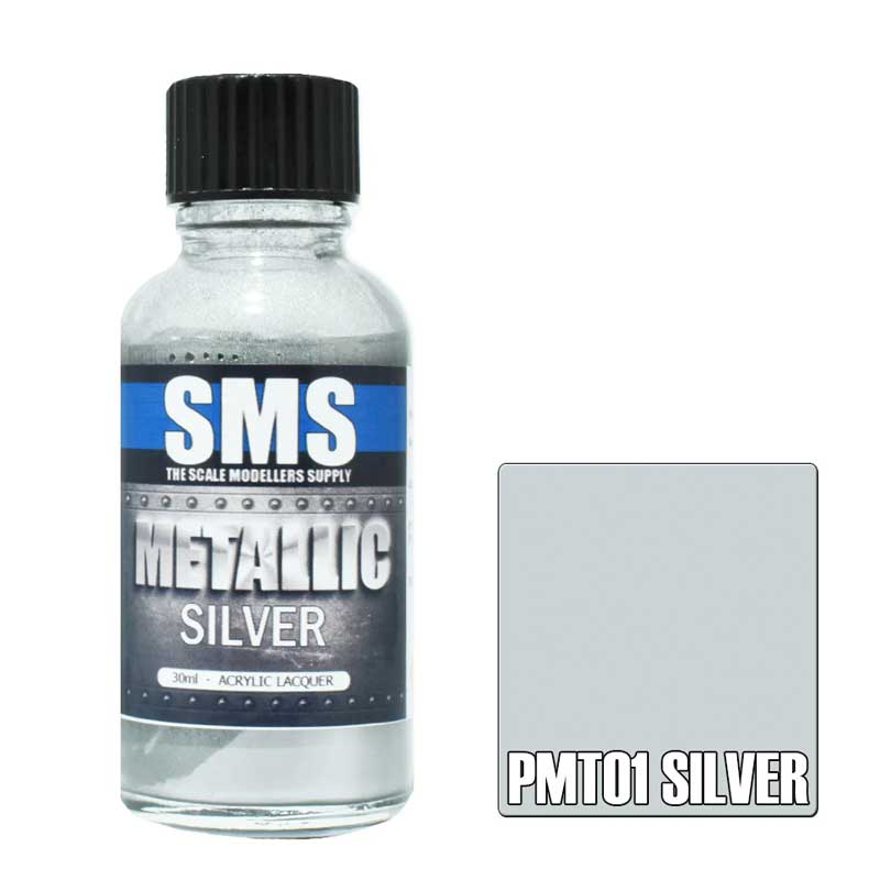 SMS Airbrush Paint 30ML METALLIC SILVER ACRYLIC LACQUER