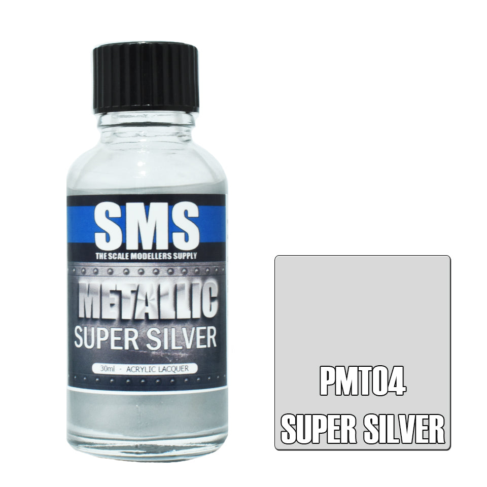 SMS Airbrush paint 30Ml Metallic Super Silver Acrylic Lacquer Scale Modellers Supply