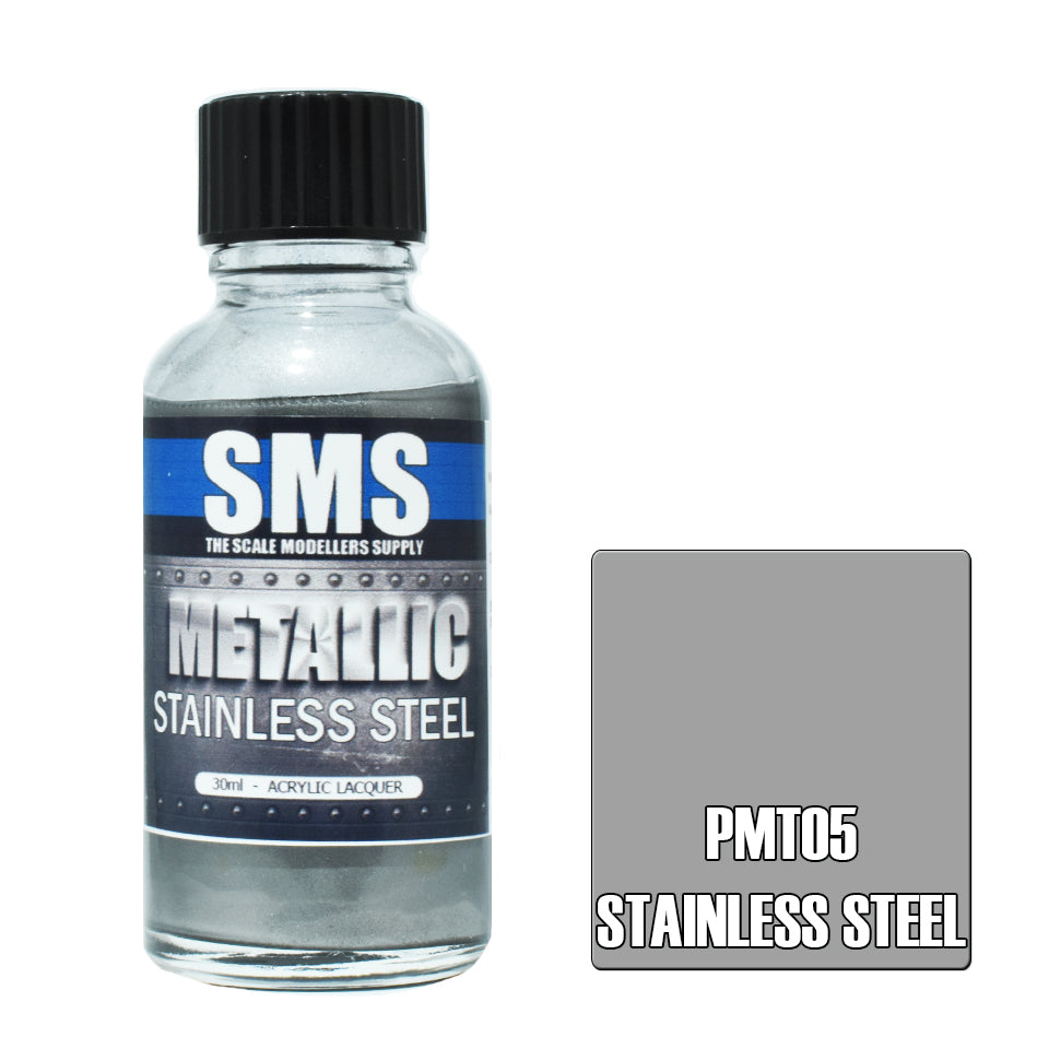 SMS Airbrush paint 30Ml Metallic Stainless Steel Acrylic Lacquer Scale Modellers Supply