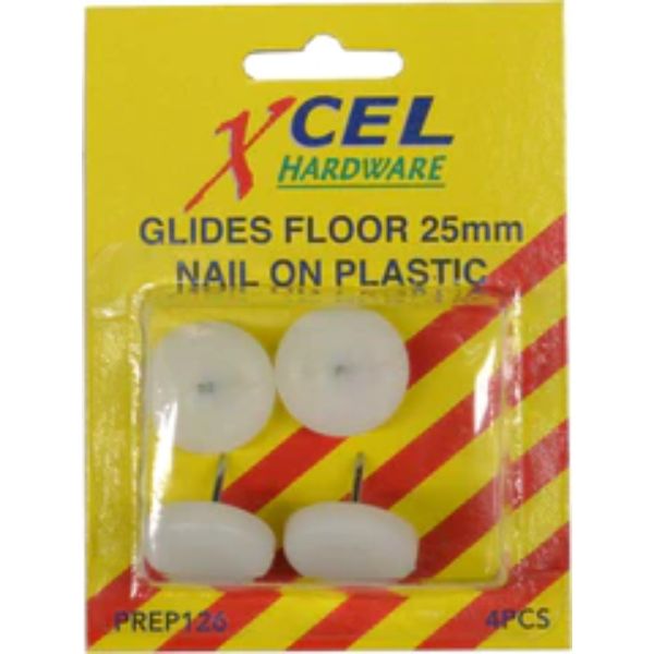 Xcel Floor Glides - Nail On Plastic 4-pce 25mm Carded