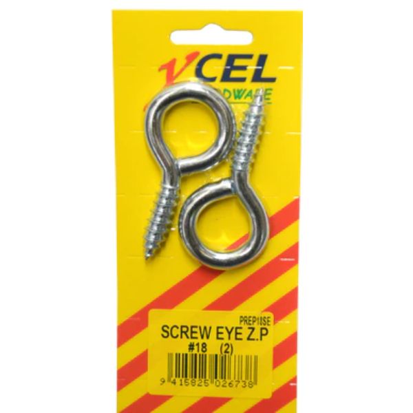 Xcel Screw Eyes ZP #18 2-pce 73mm x 8mm Carded