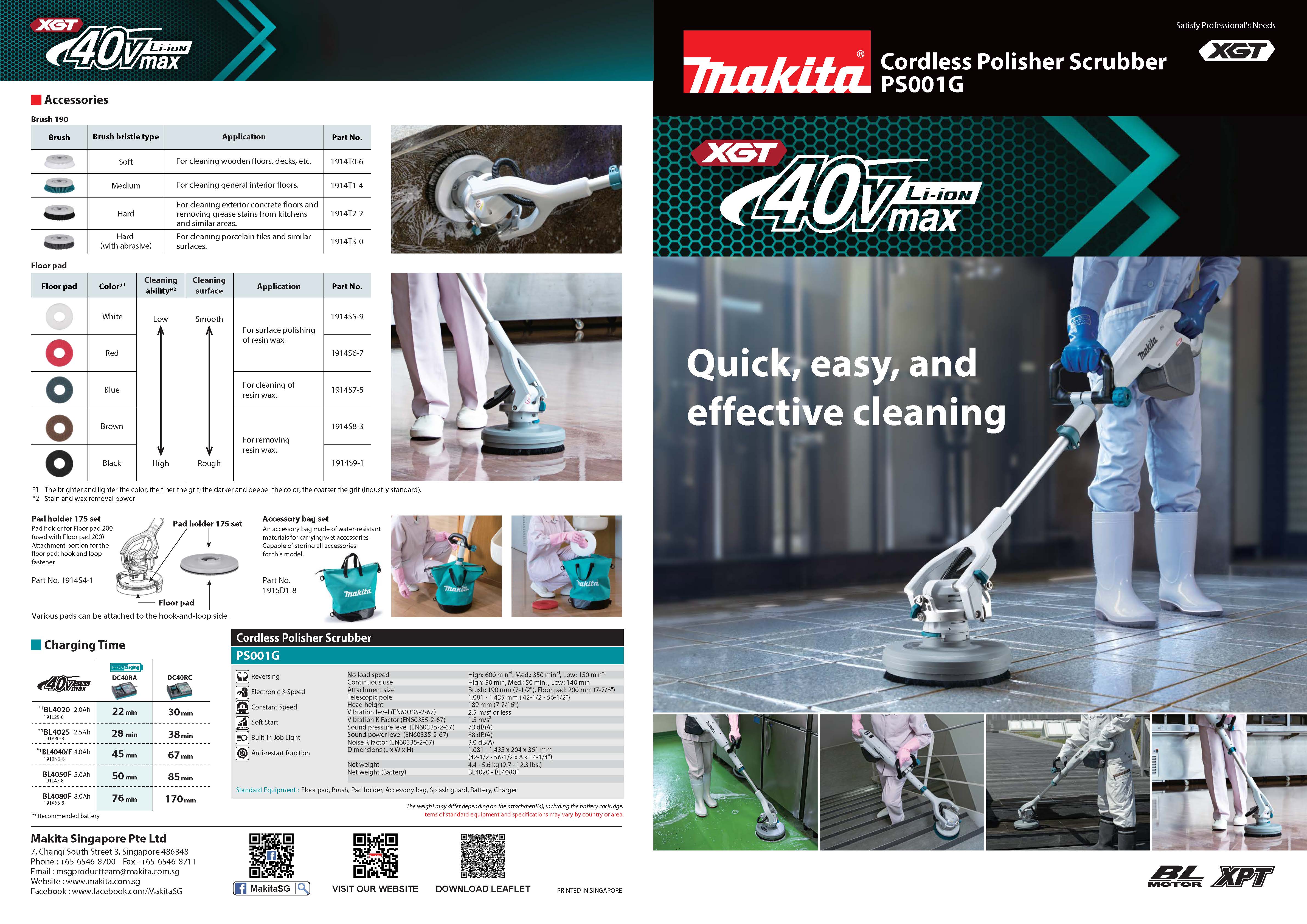 Makita 40Vmax XGT 2 in 1 Polisher / Scrubber Kit with 4.0Ah