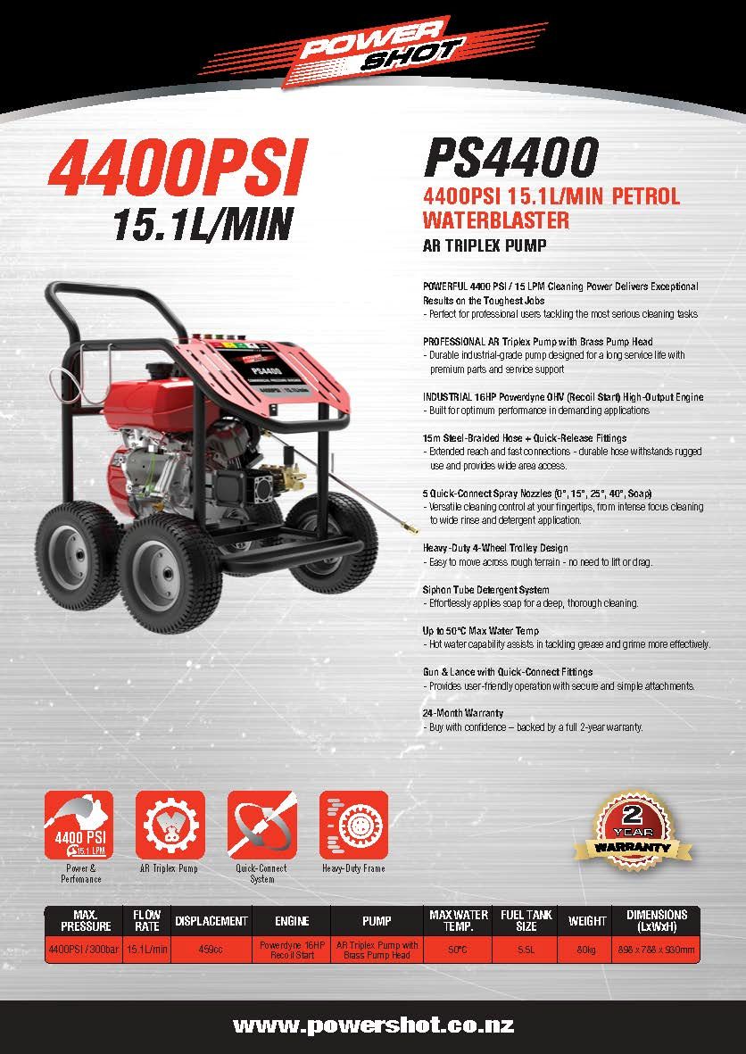 Powershot PS4400 Petrol Waterblaster 4400psi 15.1 L/min w/ AR Triplex Pump