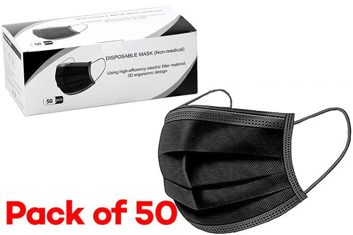 Redback Face Masks 3 Layer Disposable Black 50 pce