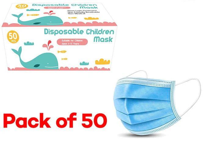 Redback Face Masks 3 Layer Disposable Blue Pack Of 50 Kids Size