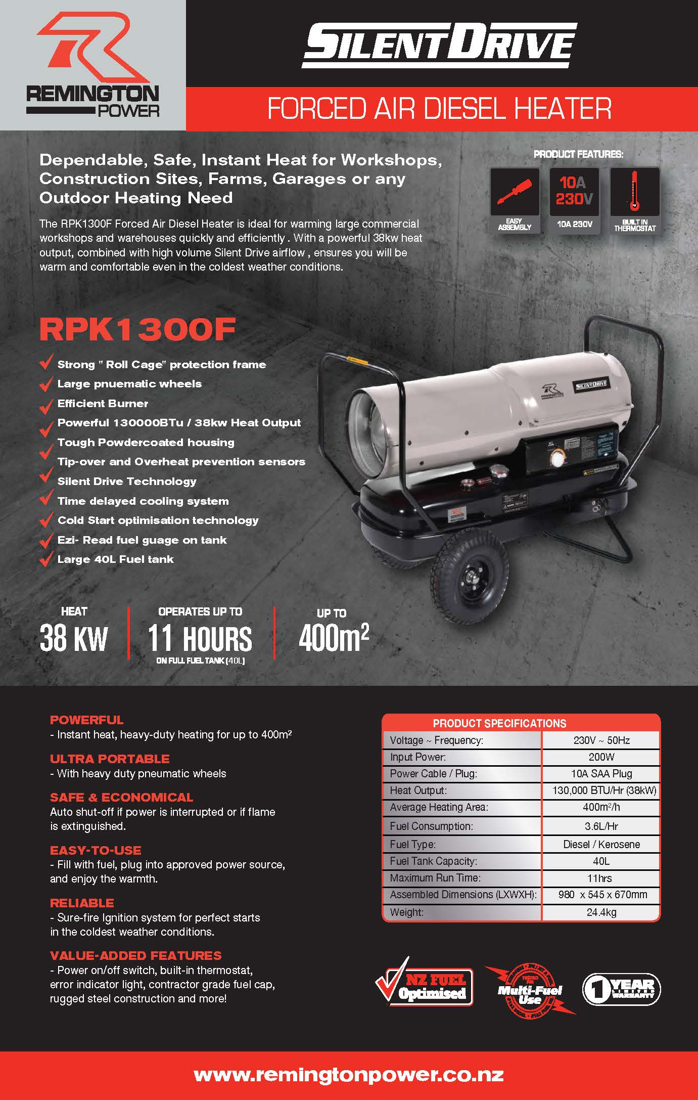 Remington Power Silent Drive Forced Air Diesel Heater