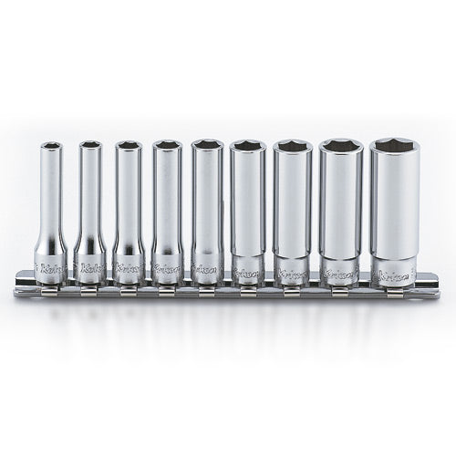 Koken RS2300A Deep Socket Set On Rail 6pt 9pc 1/4 in Dr 3/16-1/2 in