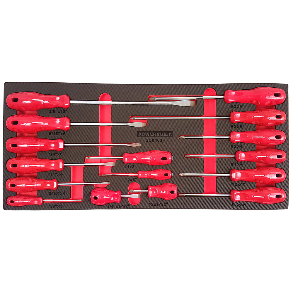 Powerbuilt Soft Grip Handle Screwdriver Tray 17Pc