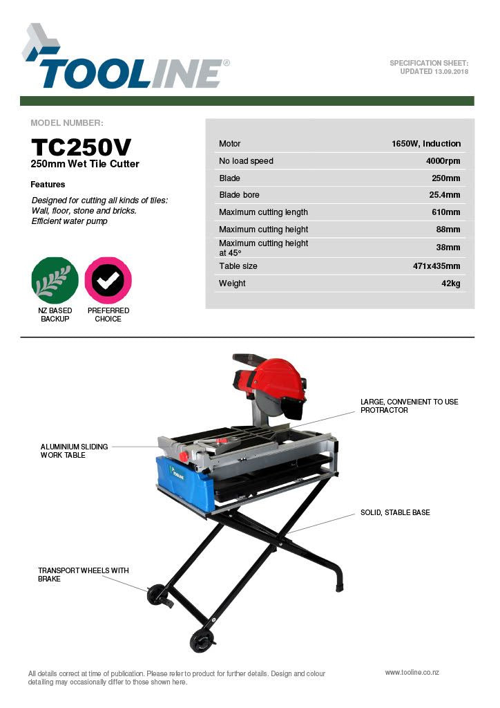 Tooline TC250V Wet Tile Cutter