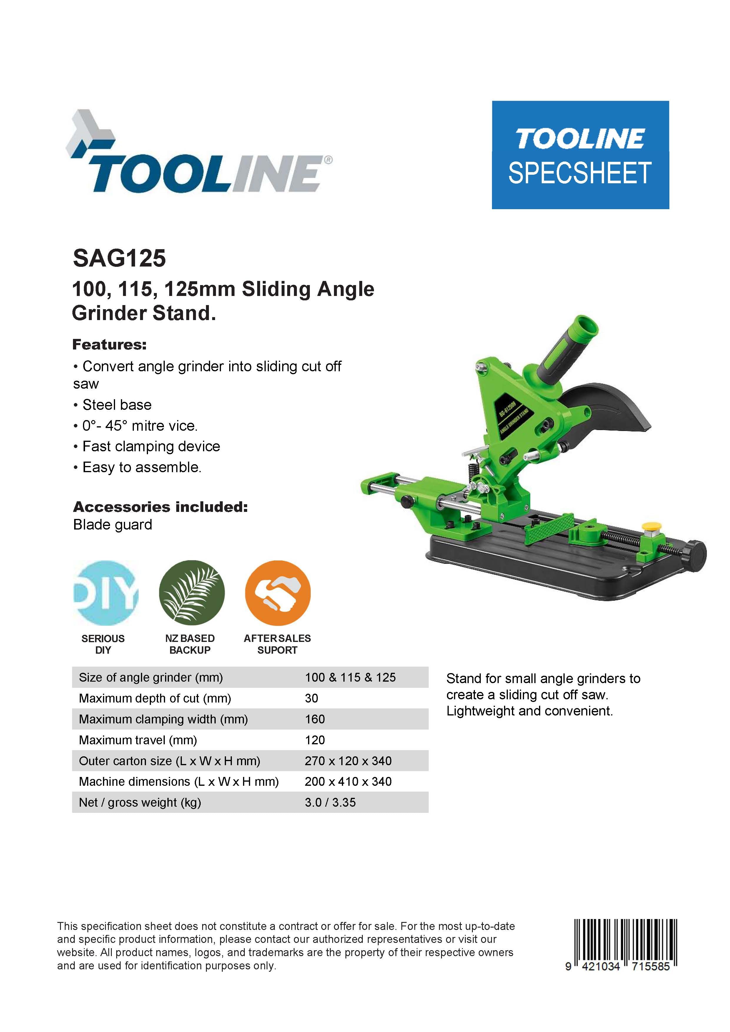 Tooline SAG125 Sliding Angle Grinder Stand 125mm