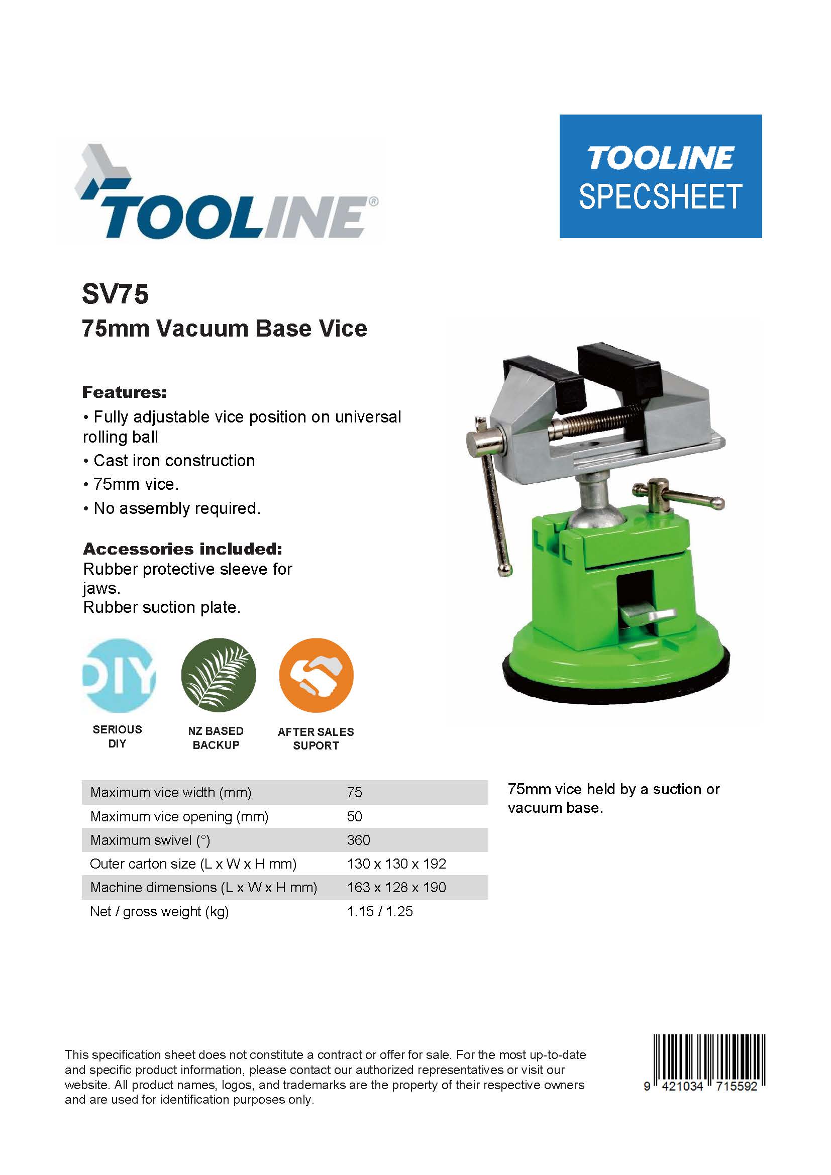 Tooline SV75 Vice with Suction 75mm
