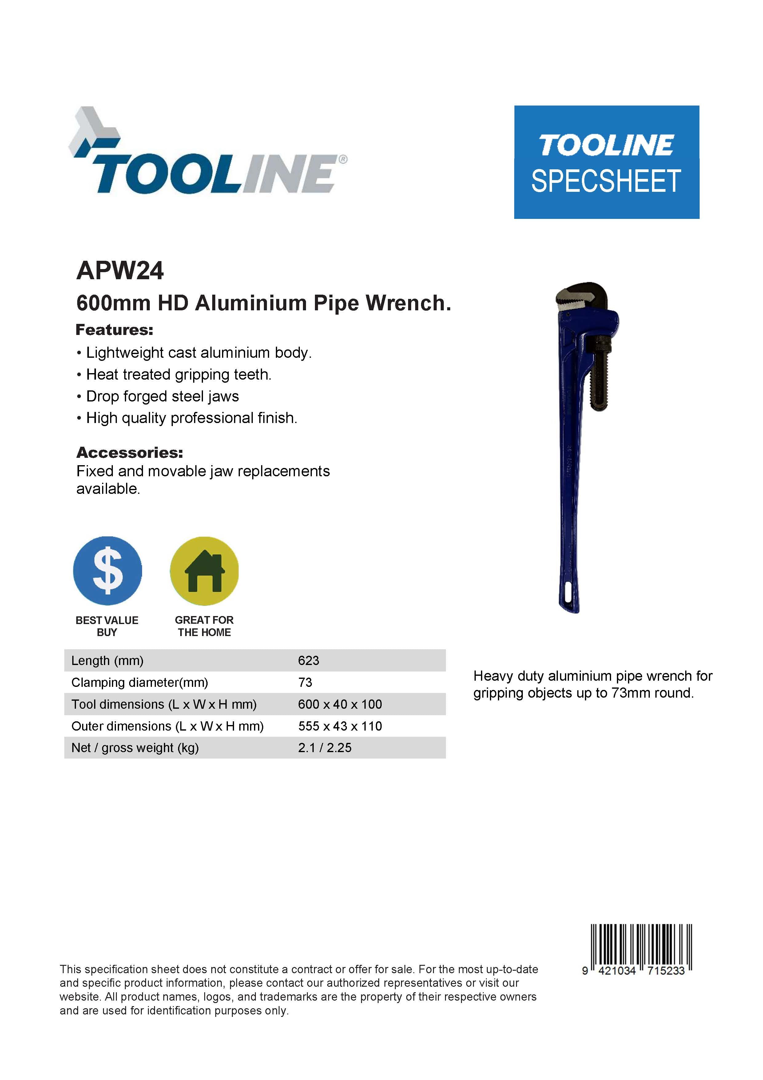 Tooline APW24 HD 24" Aluminum Pipe Wrench