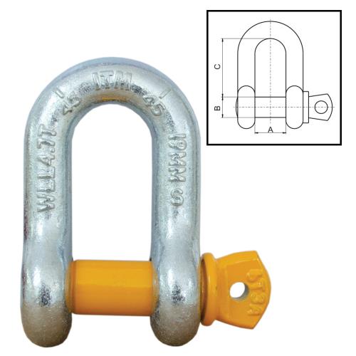 ITM Dee Shackle, Yellow Pin Gs Screw Pin, 35 Ton, 50Mm Body