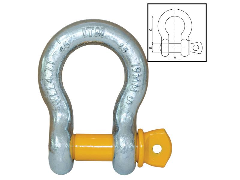 ITM Bow Shackle-Yellow Pin GS Screw Pin-4.7 Ton-19mm Body