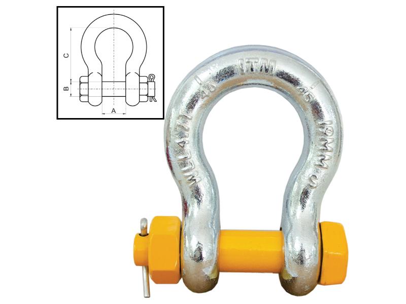 ITM Bow Shackle-Yellow Pin GS Safety Pin-8.5 Ton 25mm Body