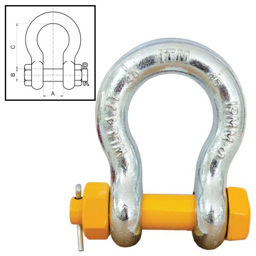 ITM Bow Shackle-Yellow Pin GS Safety Pin-25 Ton-44mm Body