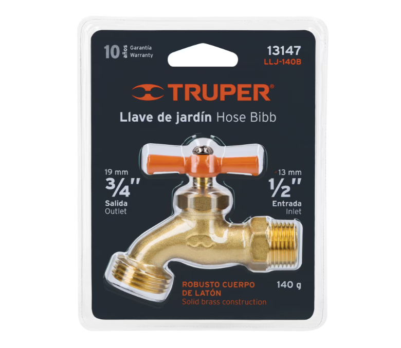 Truper Hose Tap - Unpolished Brass Standard type 15mm