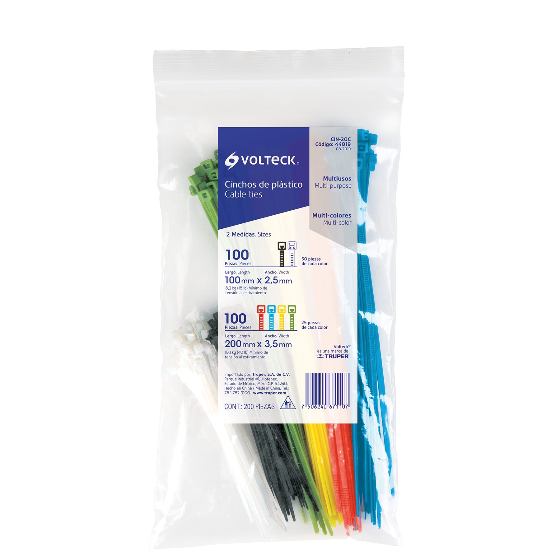 Volteck Cable Ties Assorted Colours 200-pce mixed 100mm 200mm