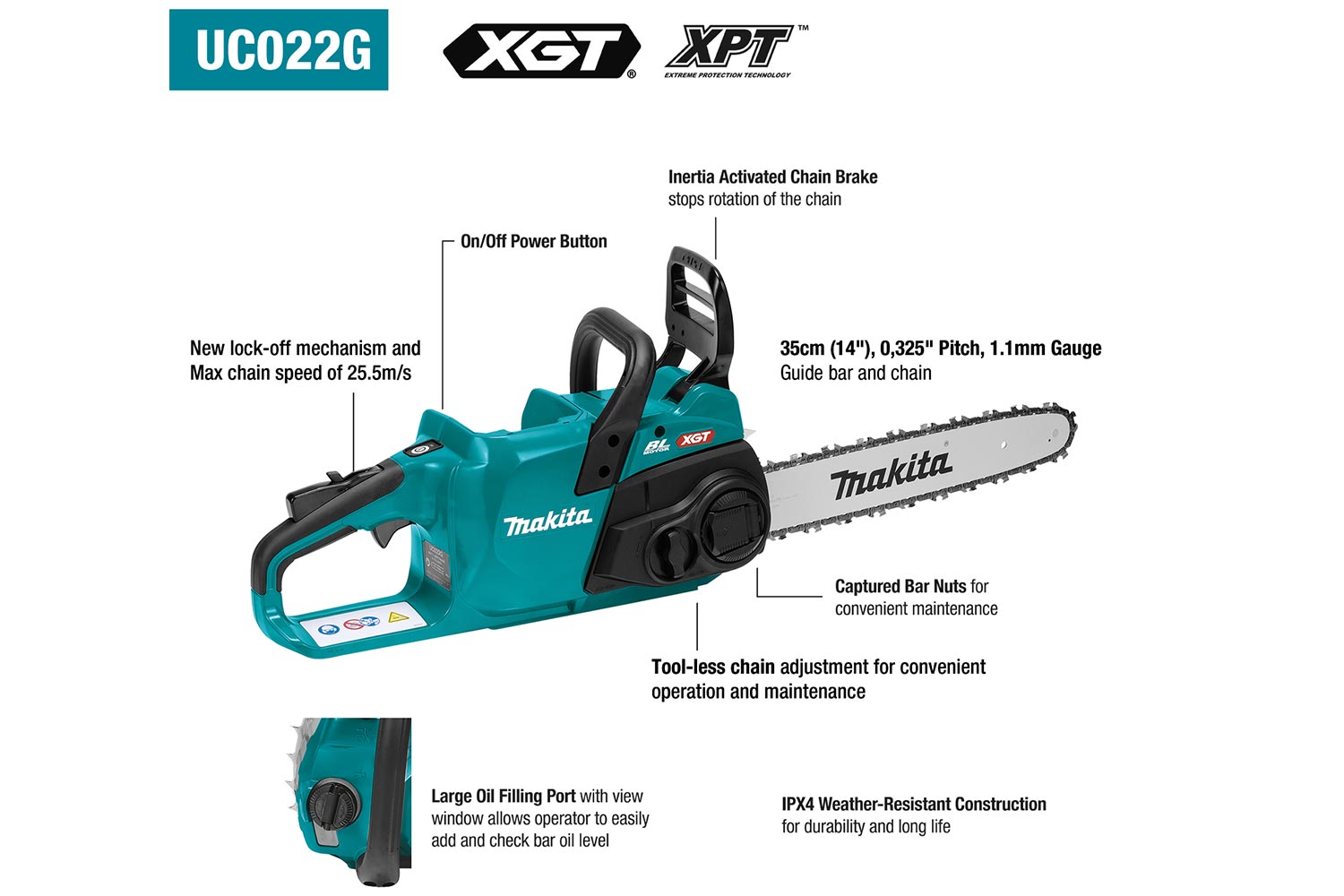 Makita 40Vmax XGT Brushless 350mm 14 inch Chainsaw Skin