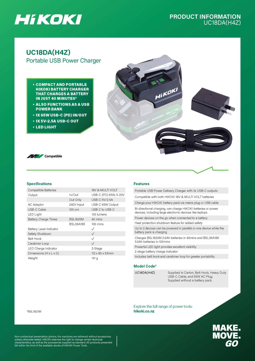 Hikoki USB Portable Power Charger Set