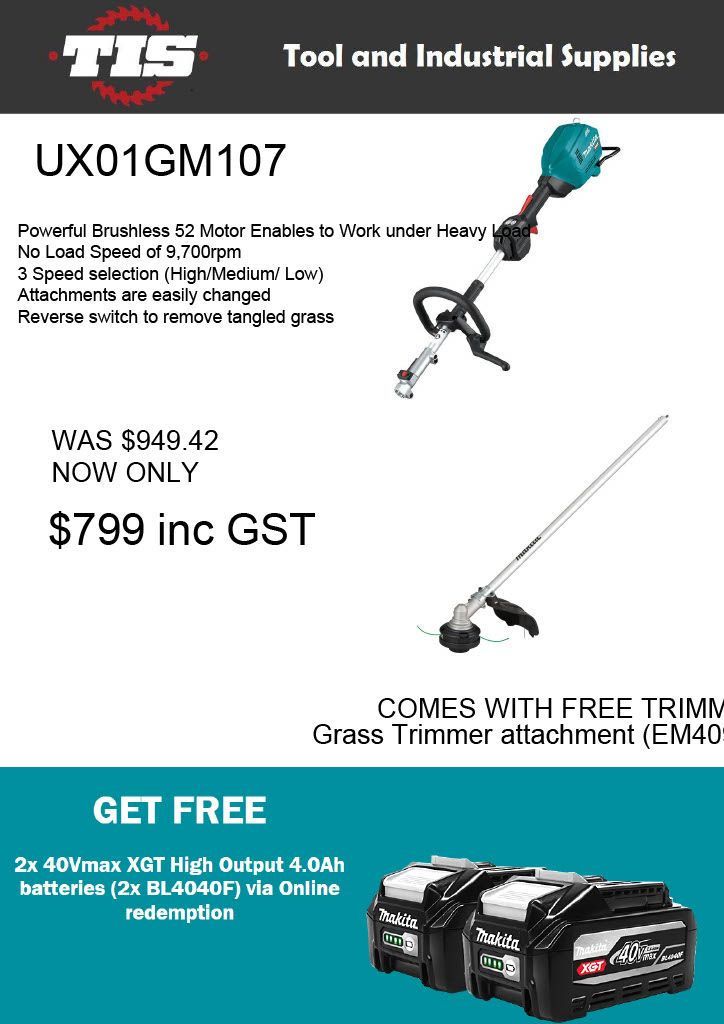 Makita 40Vmax XGT Brushless Multi-Function Power Head 1 X Battery And Charger