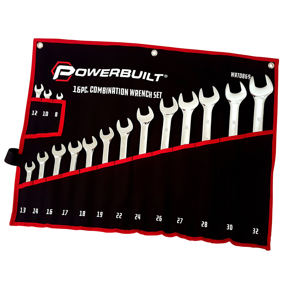 Powerbuilt 16Pc Metric Ring And Open-End Spanner Set Mirror Polished