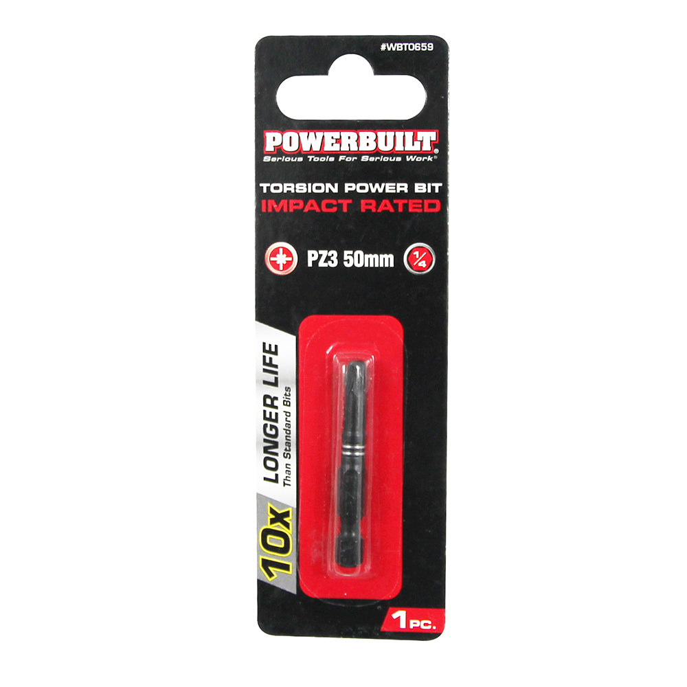 Powerbuilt 1/4 in Torsion Impact Power Bit - Pozi #3 X 50mm Long