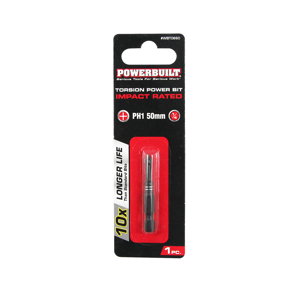 Powerbuilt 1/4 in Torsion Impact Power Bit - Phillips #1 X 50mm Long