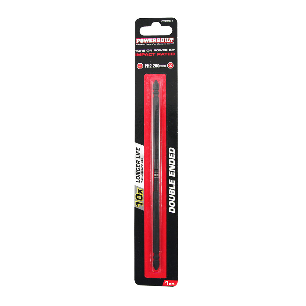 Powerbuilt 1/4 in Torsion Impact Power Bit - Phillips #2 X 200mm Long Double Ended