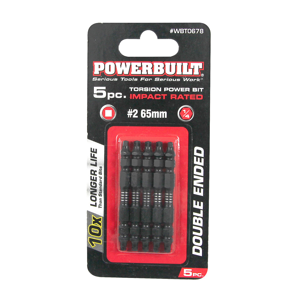 Powerbuilt 1/4 in Torsion Impact Power Bit - 5Pc Robertson #2 X 65mm Long Double Ended